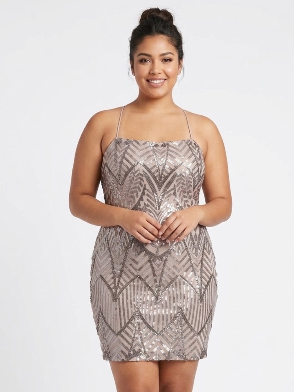 LOVESOME Mauve Sequin Geometric Bodycon Mini Dress Womens 3XL NWT Backless Party